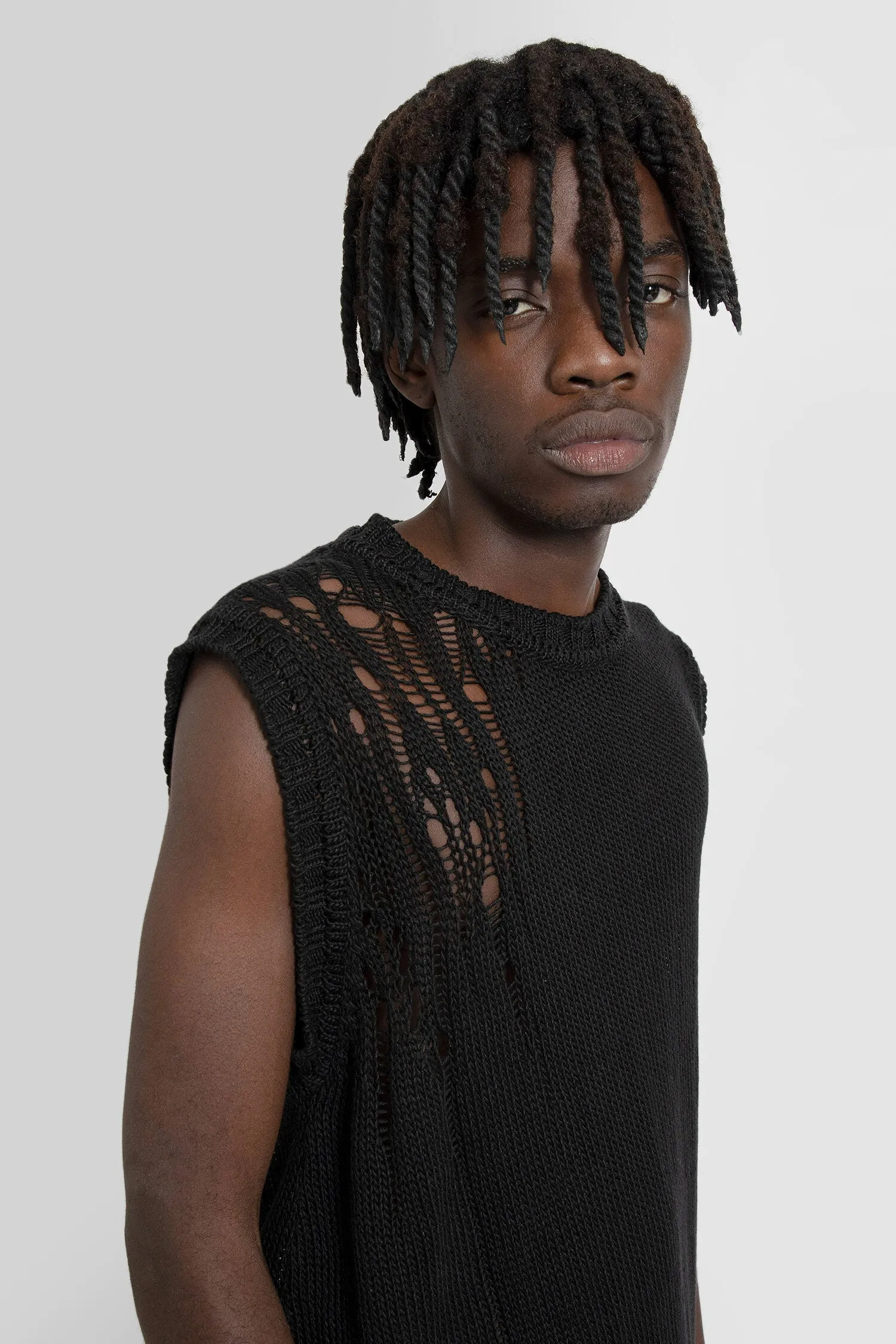 ann demeulemeester  linen silk knit fabian ladder stitch vest 
