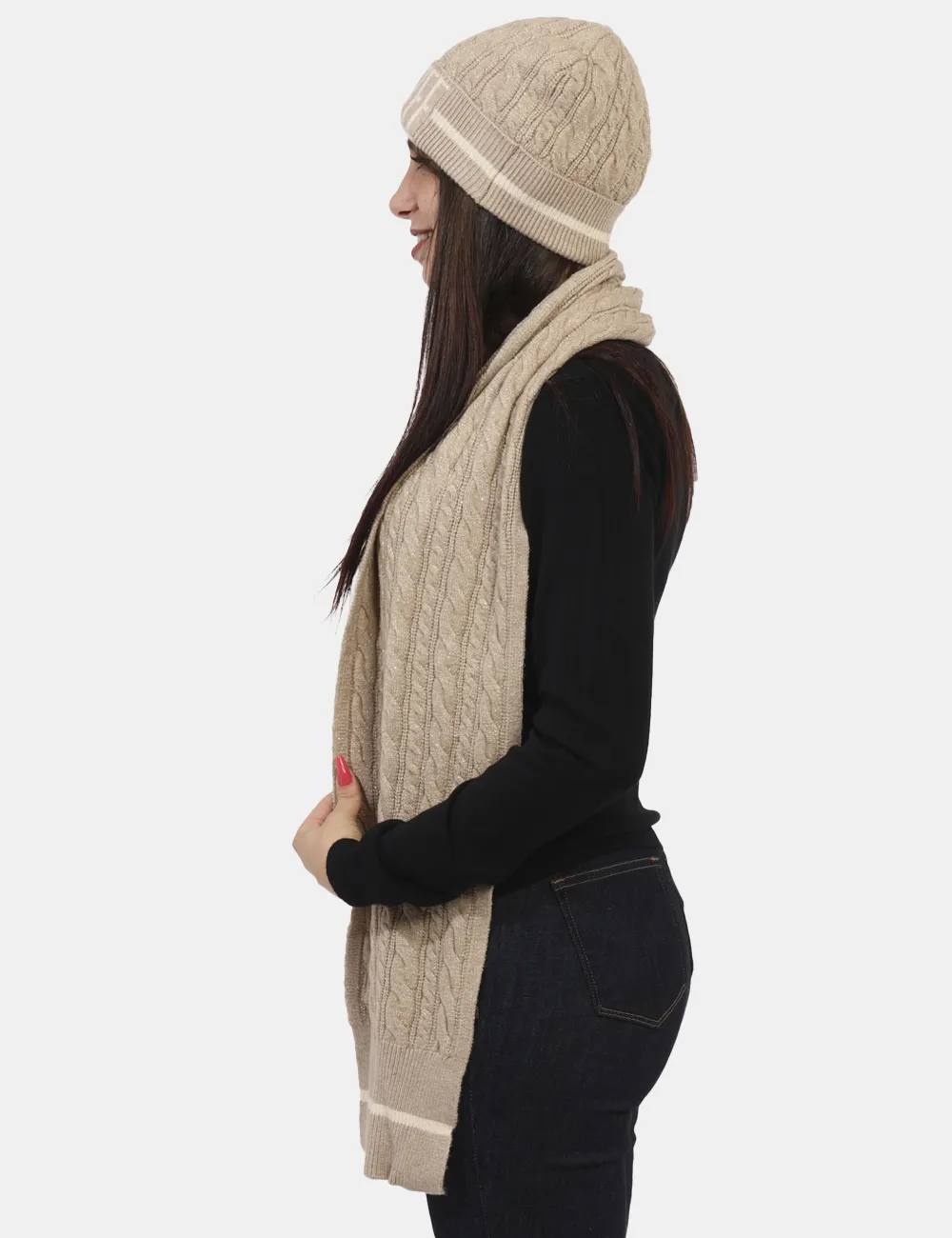 Cappello e sciarpa Yes Zee Beige