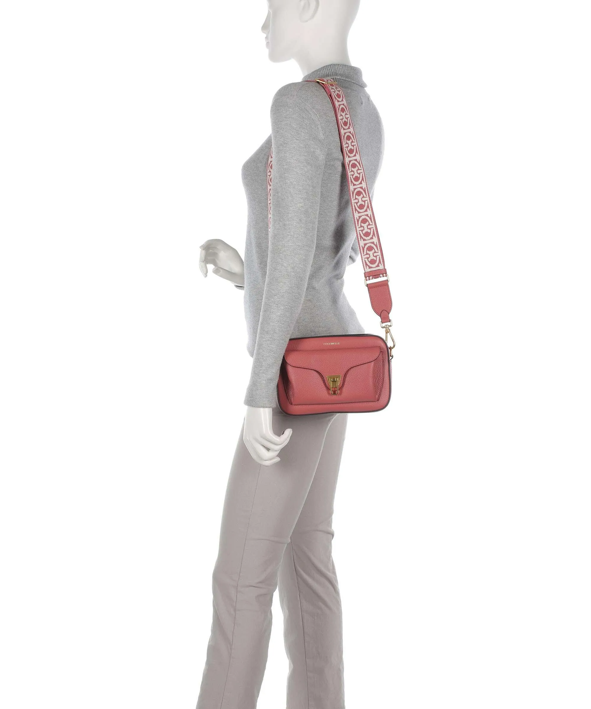 Coccinelle Beat Soft Ribbon Borsa a tracolla pelle granulata corallo  
