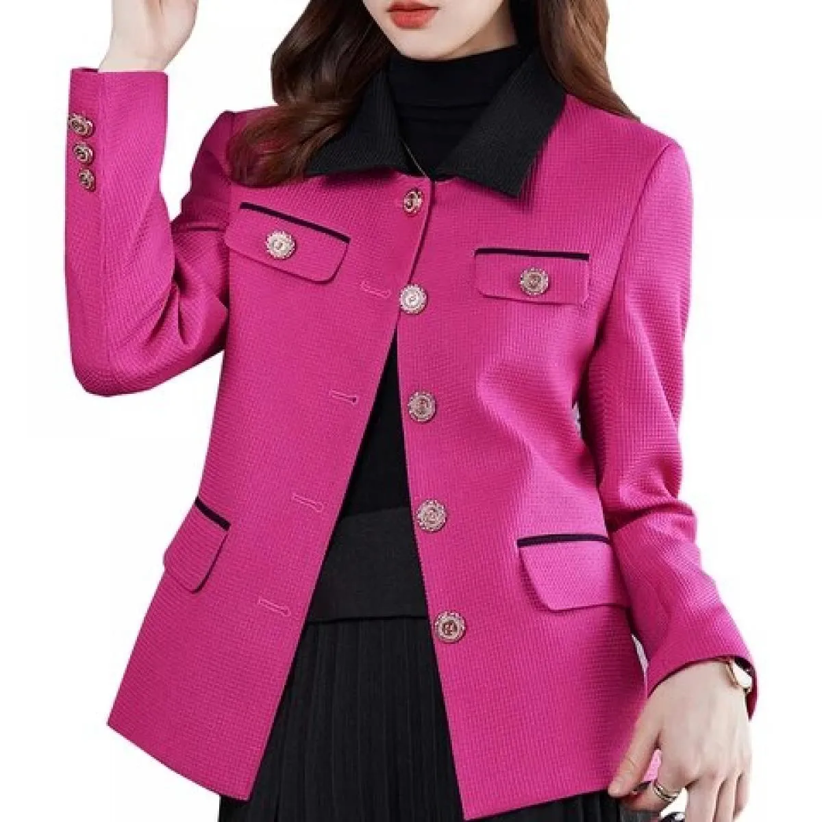 Giacca da donna di nuovo arrivo Giacca da donna slim casual Manica lunga monopetto Rosa albicocca verde Donna Autunno Inverno C