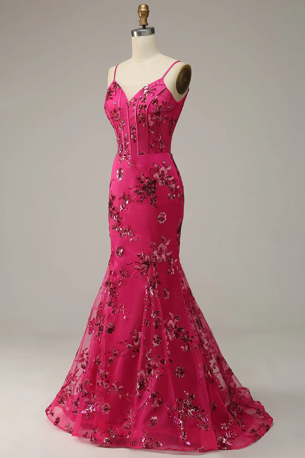 Hot rosa paillettes stampa Mermaid Prom Dress
