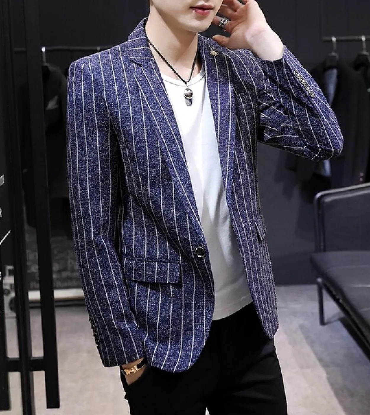 jacket  Vest  Pants 2022 New Fashion Boutique Mens Striped Suit Suit 3 Sets Of Polyester Mens High End Casual Suit
