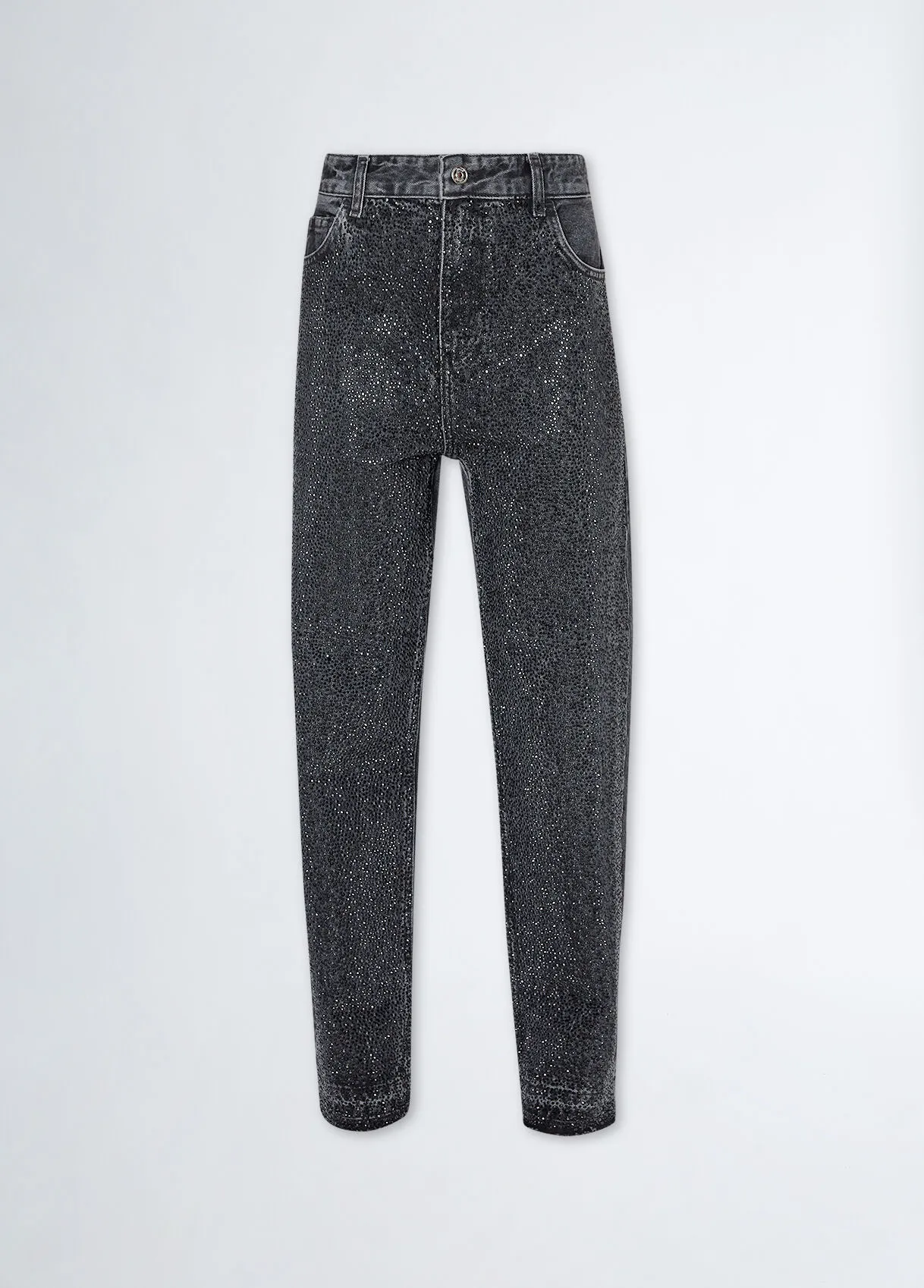 Jeans straight con strass