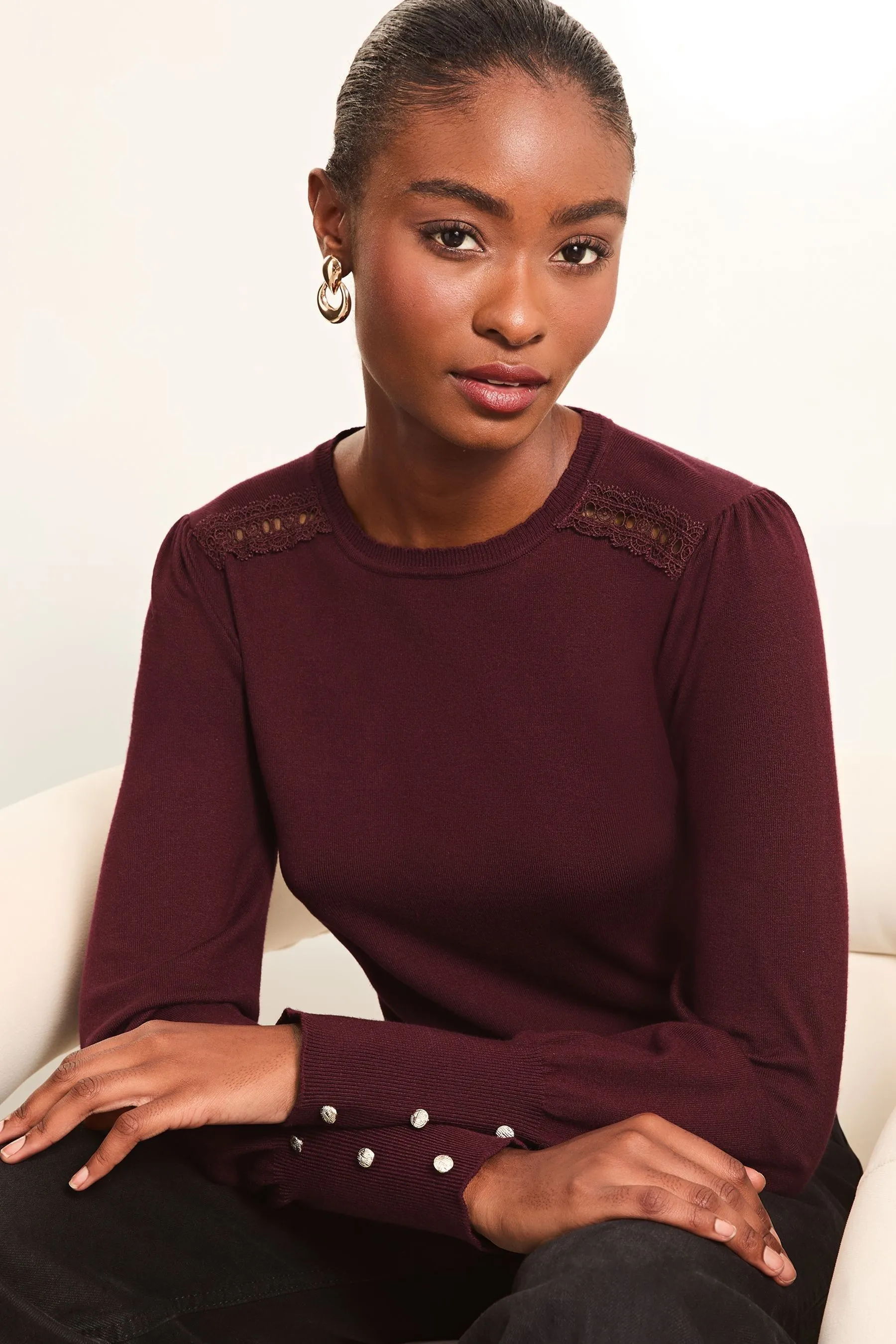 Lipsy Lace Insert Scallop Knit Jumper    