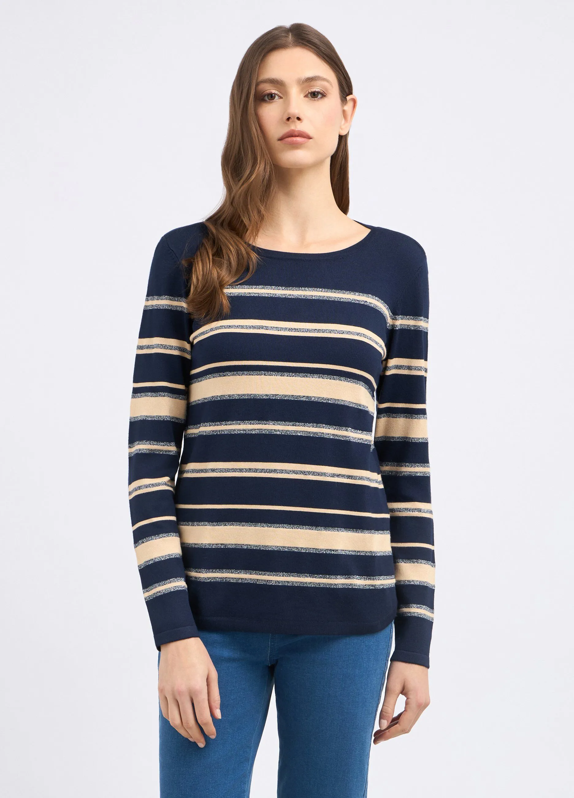 Maglia rigata tricot in misto viscosa donna