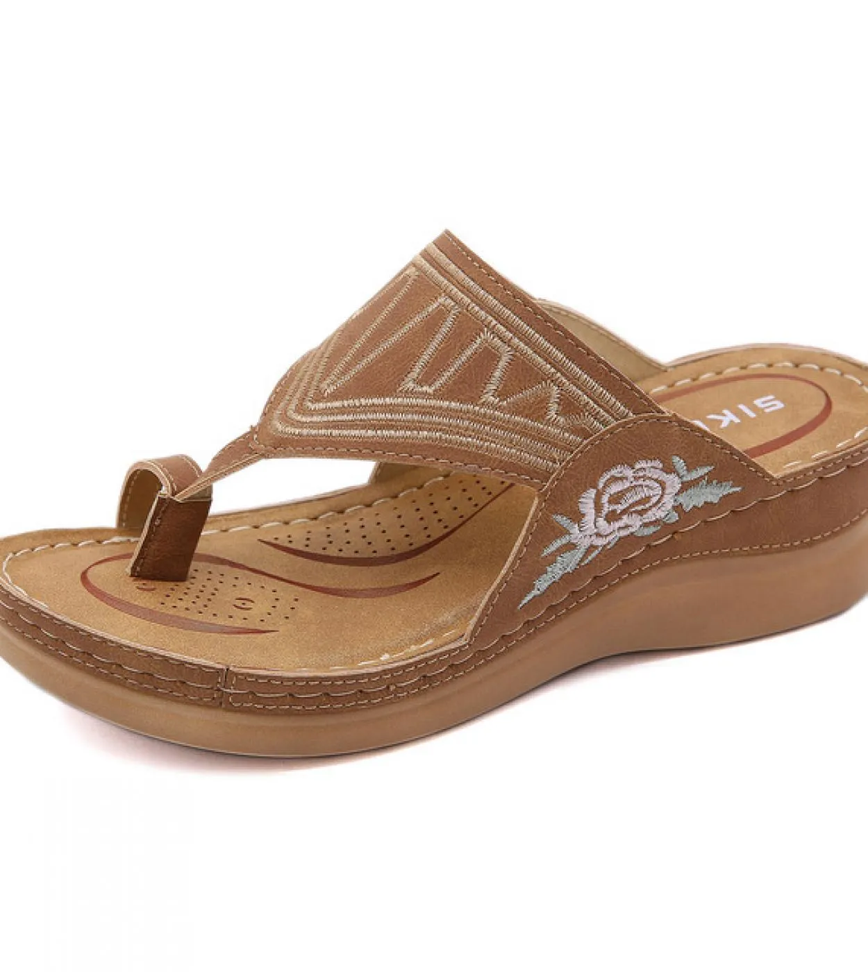 Pantofole con zeppa Donna New Clip Toe Infradito Scarpe da donna Ricami etnici retrò Sandali Roma Fashion Soft Female Spor