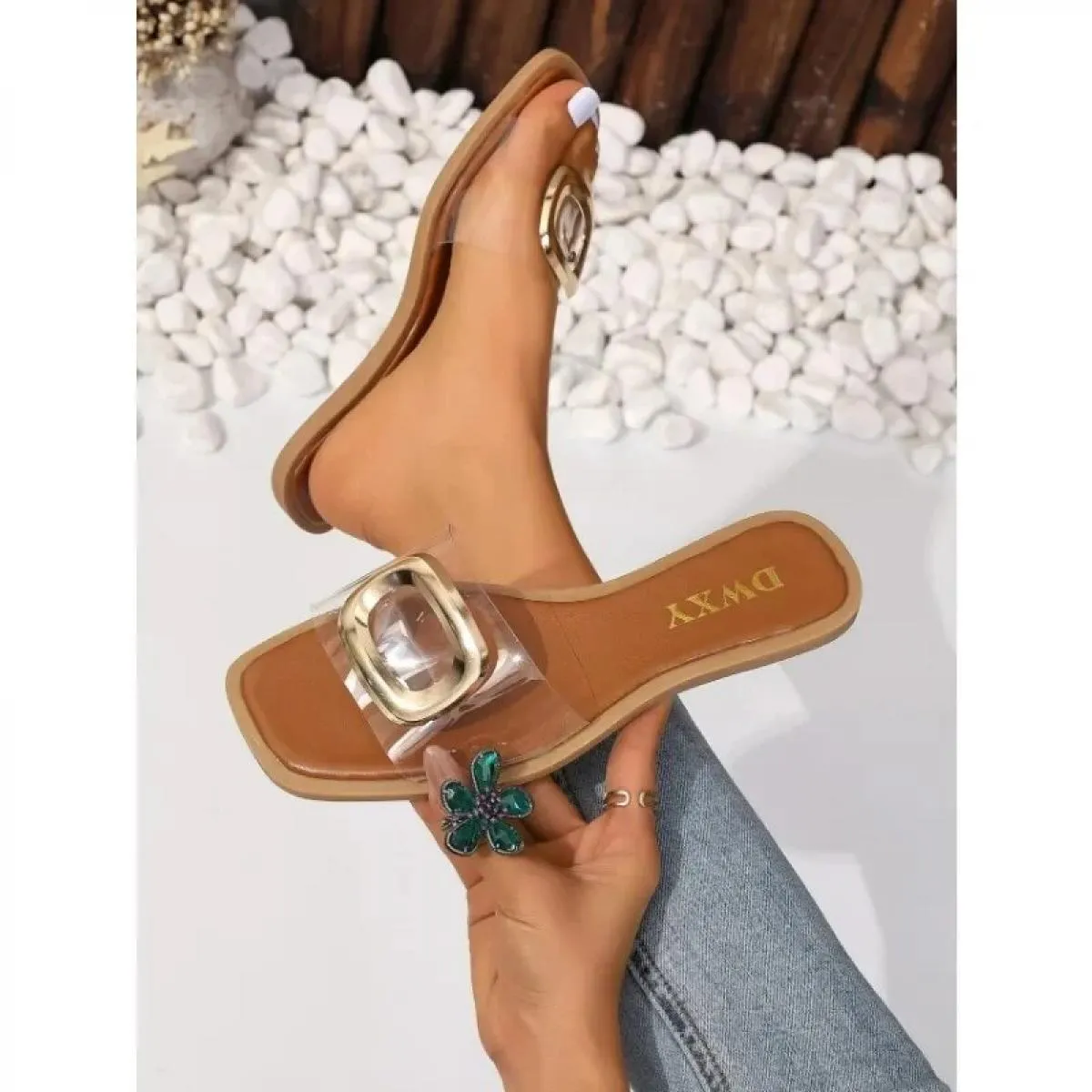 Pantofole da donna nuove Moda Casual Perla Tinta unita Appartamenti Semplice Comfort esterno Sandali da spiaggia con suola morbi