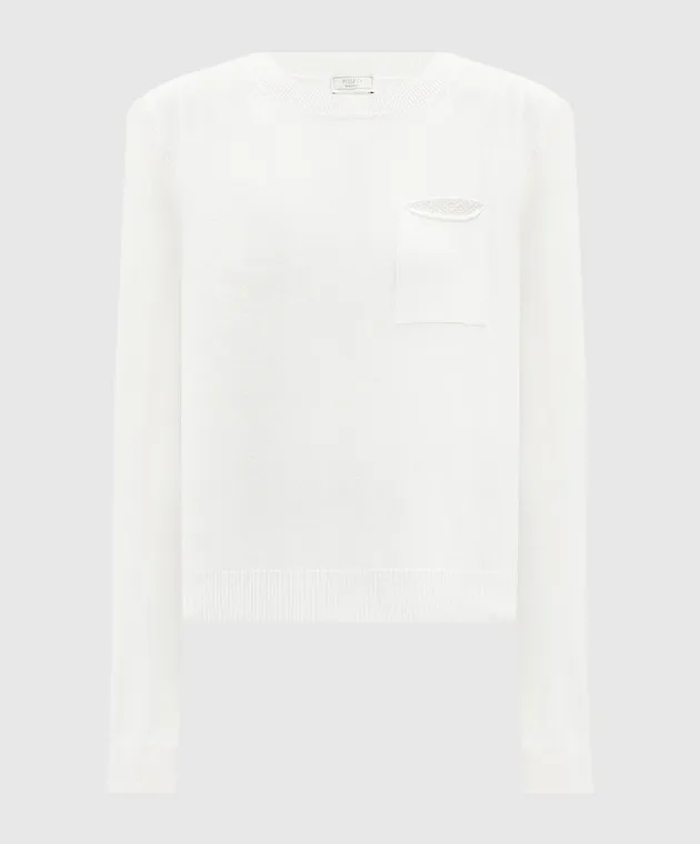 Peserico Maglia bianca in lana, seta e cashmere con catena monil A99526F12B9018