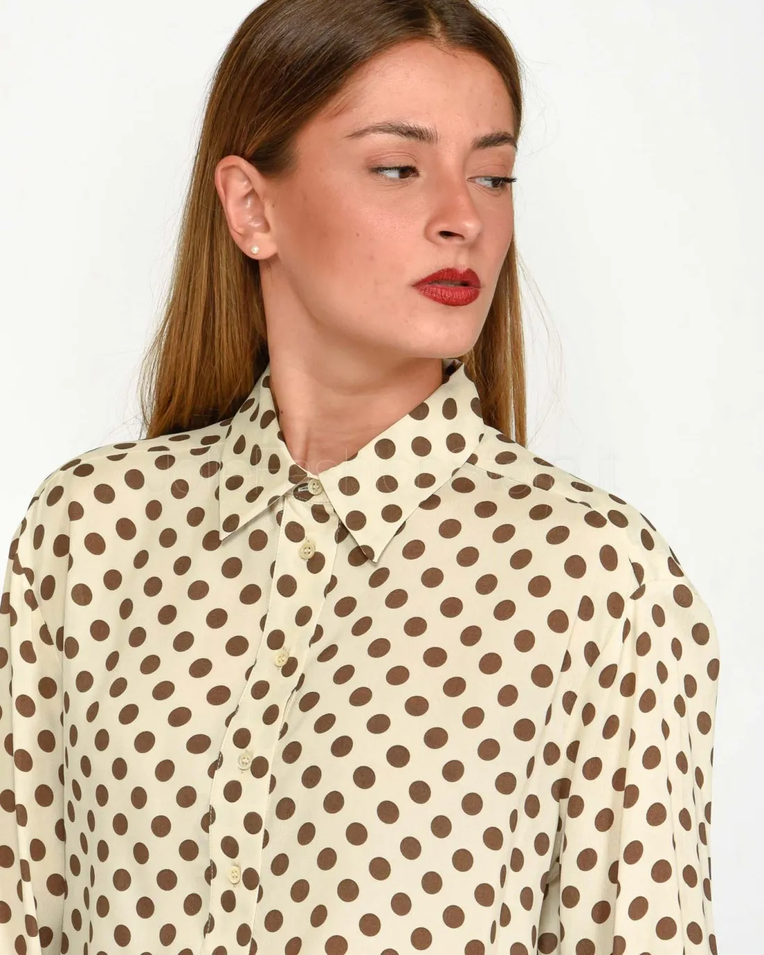 ---------------  ---------------  ---------------  ---------------  --------------Pinko SABA POLO CREPE ST.POIS BEIGE/BROWN-----