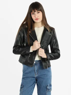 Solada Blouson biker en simili cuir pour femme