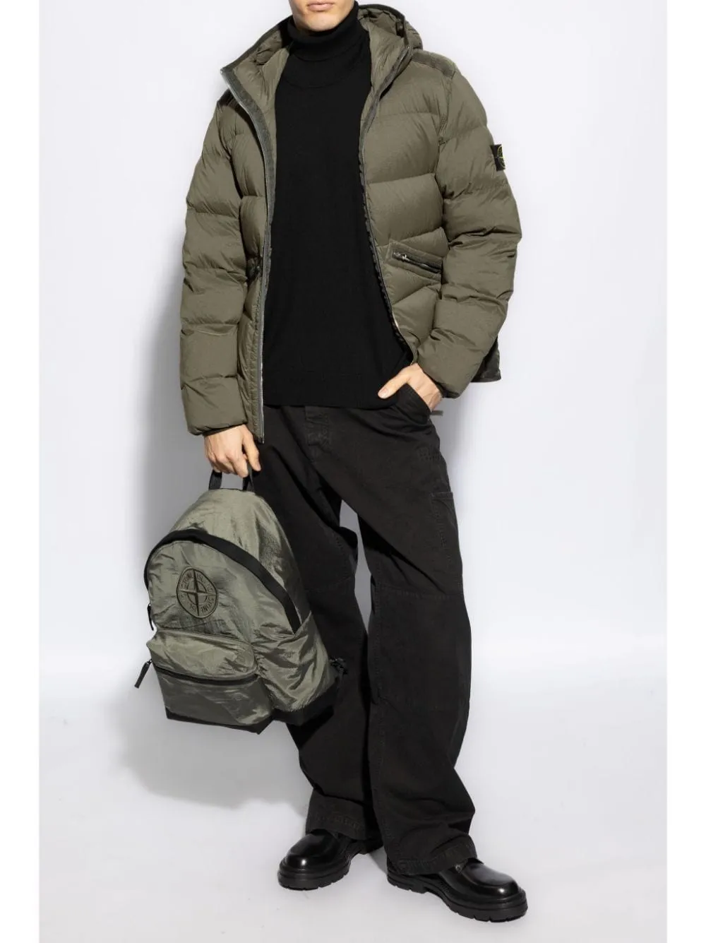 Stone Island Maglia Nero Uomo Dolcevita Applicazione Compass