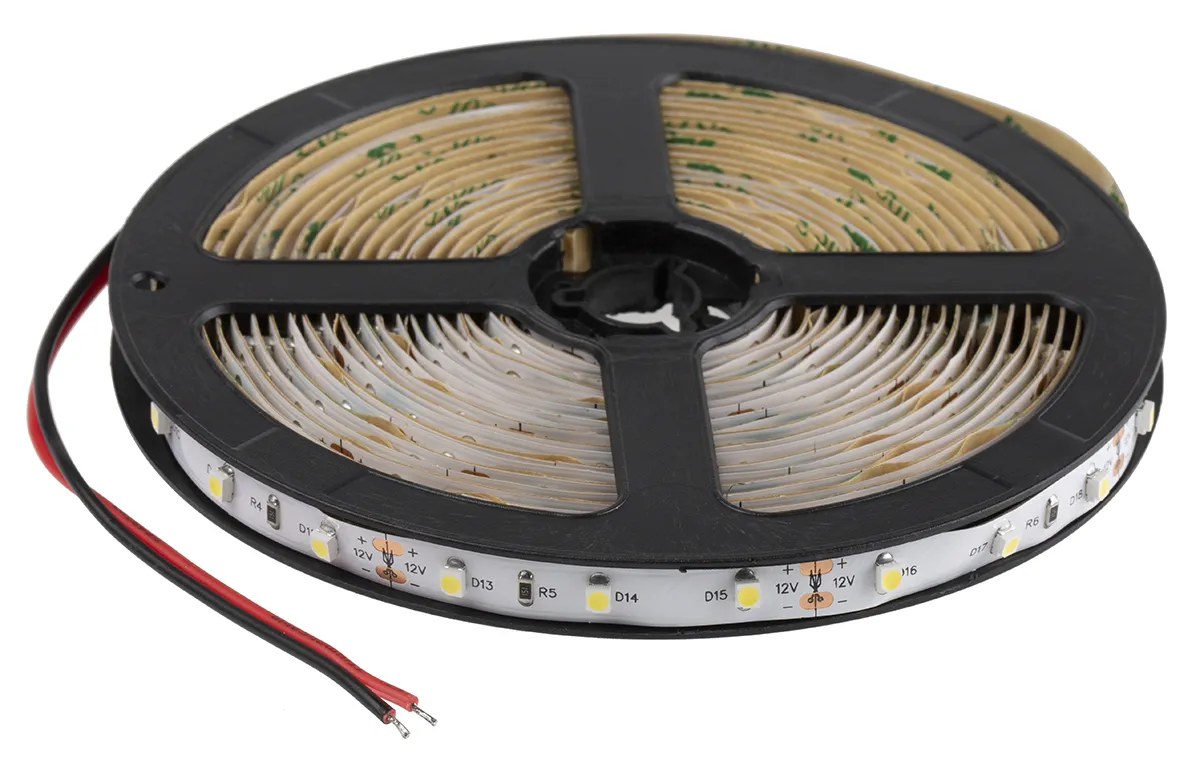 Striscia LED RS PRO, 5m, 12V, col. Bianco 5500 → 7000K, IP20